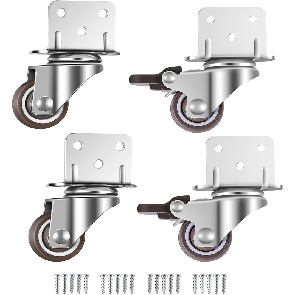 Swivel Casters For Furniture, Low Profile Design With Brake, Thermoplastic Rubber For Silent Operation, Ideal For Small Furniture Projects 9454554391571