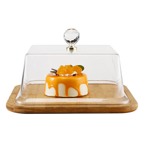 Cake Platter Modern Square Cake Stand With Clear Lid For-4218M 2