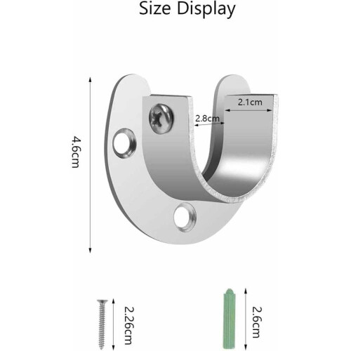 Heavy Duty Closet Pole Socket, U Shaped Design Stainless Steel Rod Bracket, Fixable Screw Wall Mounted Support for 28mm Diameter Rods, Solid Construct 1