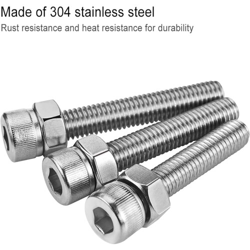 High-Performance Fasteners, Flanged Button Socket Screws, Allen Key Drive, 304 Stainless Steel Hex Nuts Kit, Fully Machine Threaded, for Electronics & 2