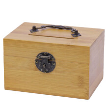 Vintage Jewelry Case for Home Decor and Kids Savings, Treasure Chest with Lockable Lid Durable Bamboo Wood Build for Organizing Coins and Small Items,