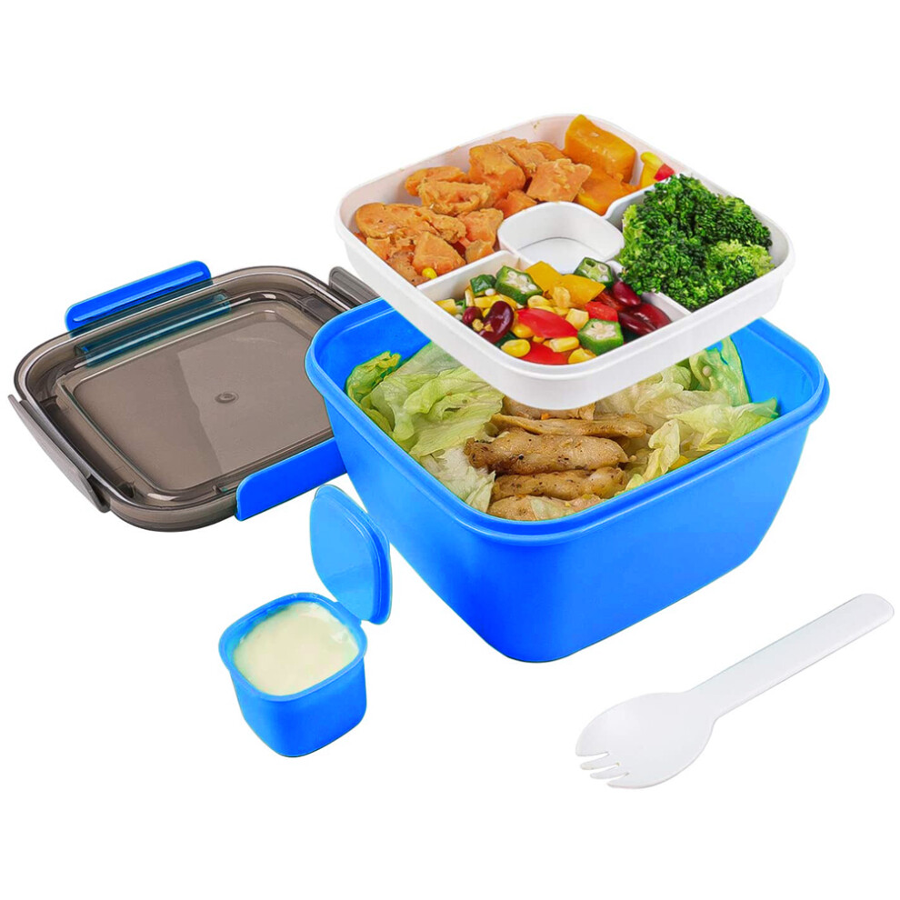 Dishwasher & Microwave Safe Salad Kit, Extra Large Salad Container With Leak-Proof Design, Stackable Bento Box With 4-Compartment Tray, Healthy Lunch 9155353391204