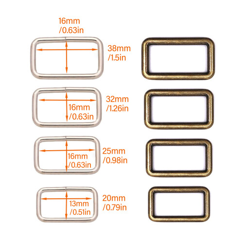 100Pcs Rectangle Rings Metal Webbing Rings Buckles-Silver 38mm 1