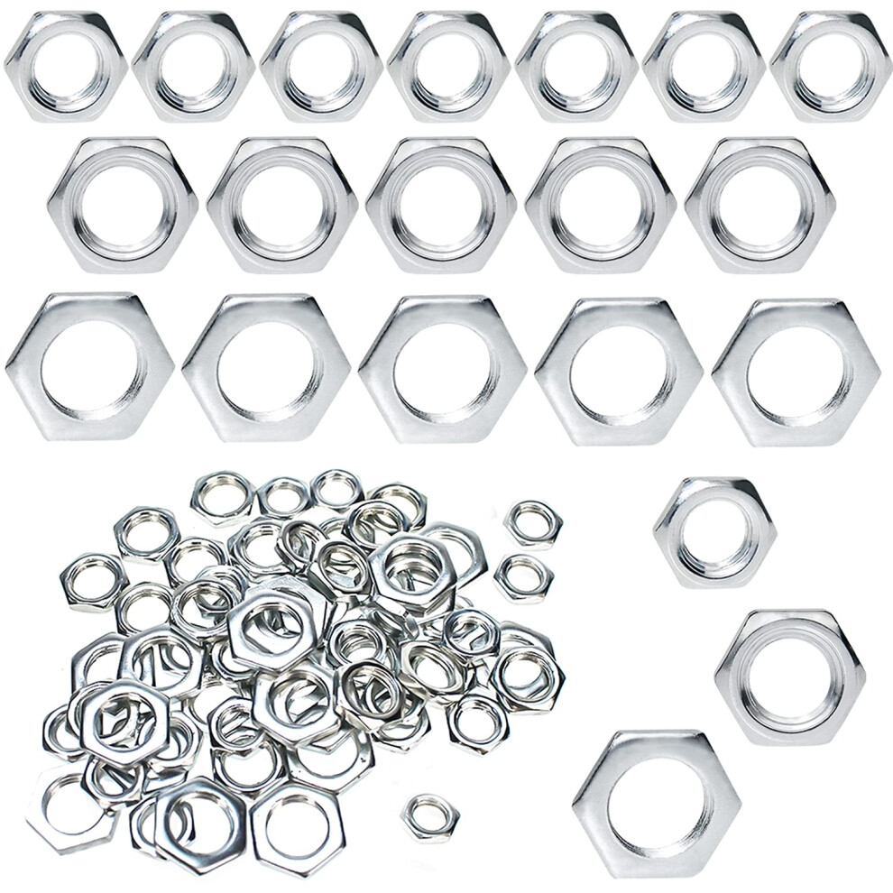 Threaded Fastener Galvanized Iron Hexagon Jam Nut, Vibrant Silver Tone Zinc Plated For Smooth Connections And Quick Fixation 9454554408200