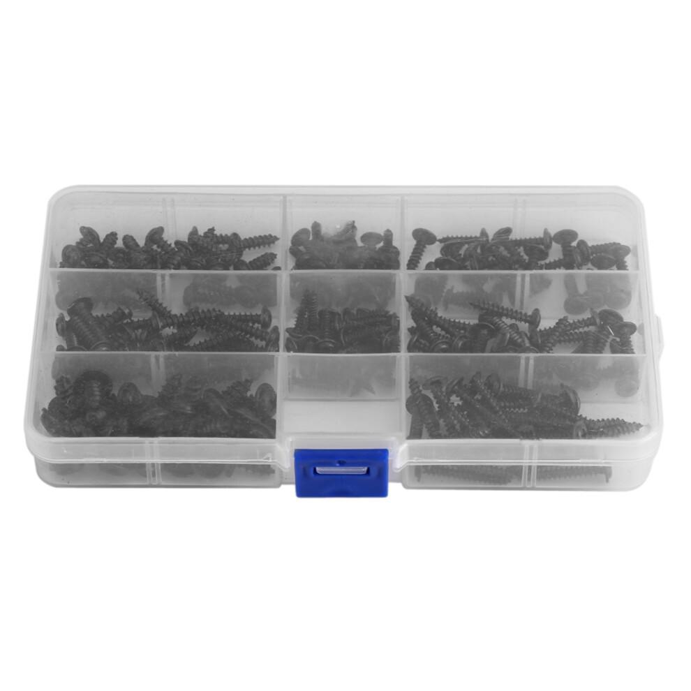 Carbon Steel Screws, 200Pcs High Strength Self Tapping Black Oxide Coated Assortment Kit With Handy Storage Case For Easy Transport 9454554414577