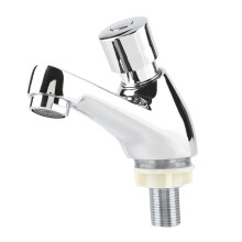 Grifo de lavabo eficiente, grifo de retardo de tiempo con pulsador para ahorrar agua, acabado cromado, mecanismo de cierre automático accionado por