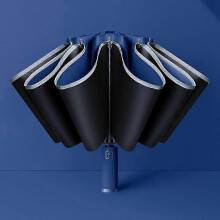 (Navy Blue, Multicolor) Reflective Automatic Umbrella Sun-proof Rainproof Dual-use Folding Reverse Type Umbrella Large UV Pr