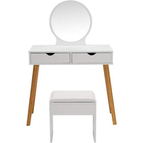 Elegant Classic White Vanity Set, Solid Hardwood Frame for Durability, Adaptable to Various Room Styles