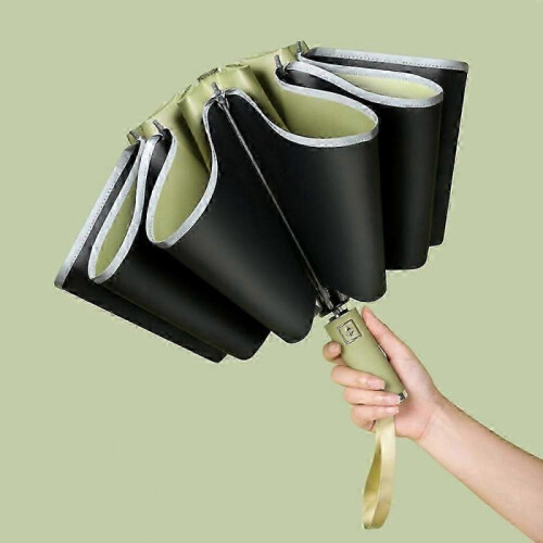 (Khaki, Multicolor) Reflective Automatic Umbrella Sun-proof Rainproof Dual-use Folding Reverse Type Umbrella Large UV Pr 2