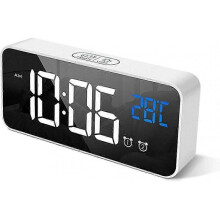 HOMVILLA Digital Alarm Clock with Large LED Temperature Display, Portable Mirror Alarm with Dual Sleep Time Alarm 4-Level Adjustable Brightness Dimmer