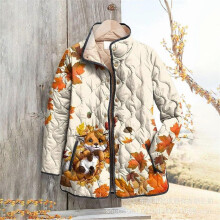 (M, 28) Women's sweatshirt with stand-up collar, padded design, floral pattern, 6-button details, warm winter blouse
