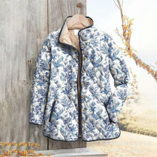 (S, 23) Women's sweatshirt with stand-up collar, padded design, floral pattern, 6-button details, warm winter blouse