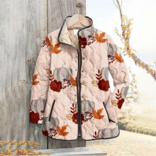(XS, 30) Women's sweatshirt with stand-up collar, padded design, floral pattern, 6-button details, warm winter blouse