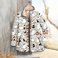 (S, 32) Women's sweatshirt with stand-up collar, padded design, floral pattern, 6-button details, warm winter blouse