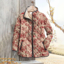 (2XL, 25) Women's sweatshirt with stand-up collar, padded design, floral pattern, 6-button details, warm winter blouse