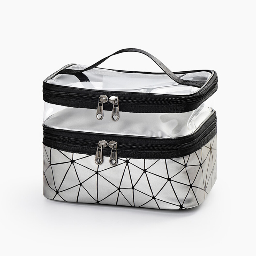 Double Layer Makeup Organizer, Transparent Pvc Cosmetic Bag With Quick Access To Contents, Waterproof Travel Toiletry Pouch, Large Capacity Multipurpo