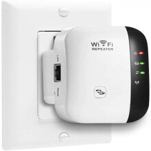 Extender WiFi pentru acasă, extender de gamă WiFi cu acoperire 360 și viteză de 300 Mbps, repetor wireless cu 2 porturi Ethernet, amplificator
