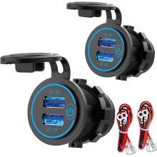 Toma de corriente USB doble para vehículos de 12 V/24 V, chip inteligente e interruptor táctil para una carga rápida optimizada.