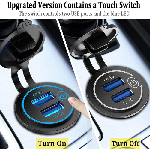 Διπλή υποδοχή φορτιστή USB για οχήματα 12V/24V, έξυπνο τσιπ και διακόπτης αφής για 2