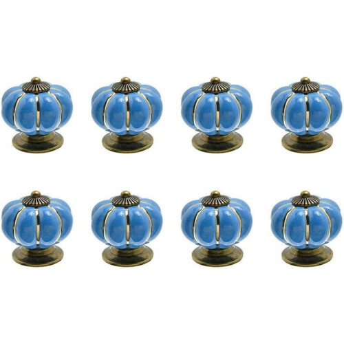 Keramiske skappynter, 8 stk. gresskarformede grep til kommode, vintage knotter med solid metallbase