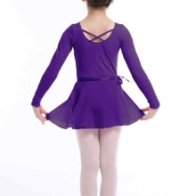 Justaucorps de danse pour fille à manches longues, confortable, avec dos croisé et jupe tourbillonnante aux couleurs vives, 90 % coton, 10 %