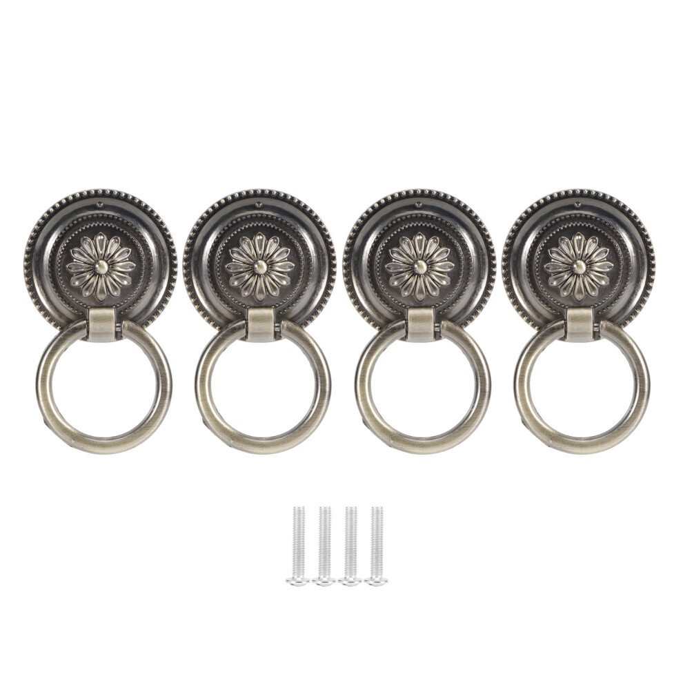European Style Handles Cabinet Drawer Knobs Vintage Ring Pulls Zinc Alloy Furniture Hardware Antique Bronze Finish Drop Pulls With Screws For Wardrobe 9454554451985
