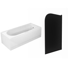 Nes Home 1700mm Round Bath & Legs With Curved Black Frame Dark Grey Bath Screen
