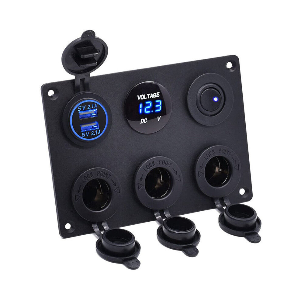 6 In 1 Marine Panel For Vehicles, Waterproof Dual Qc 3.0 Usb Outlet & 12V Power Socket, Real-Time Led Voltmeter & Illuminated Rocker Switch 9135470200399