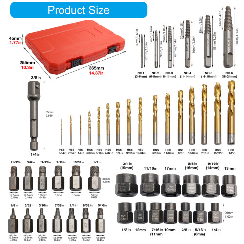 Comprehensive 49Piece Screw Extractor & Left Hand Drill Bit Set 2