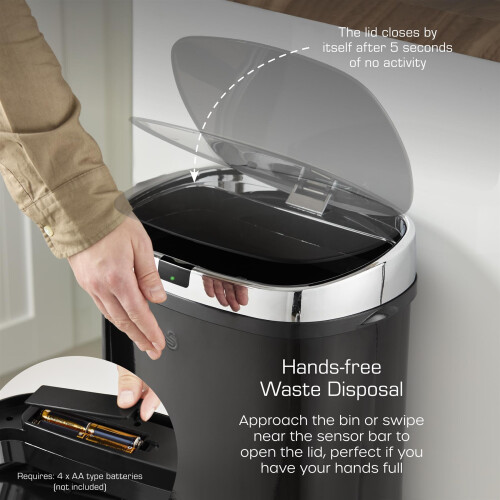Swan Swan Townhouse 50L Sensor Bin in Black - Large Capacity Kitchen bin 2