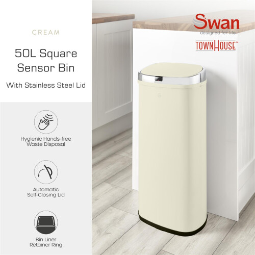 Swan Swan Townhouse Square Sensor Bin with Hands-Free Opening Motion Sensor 1