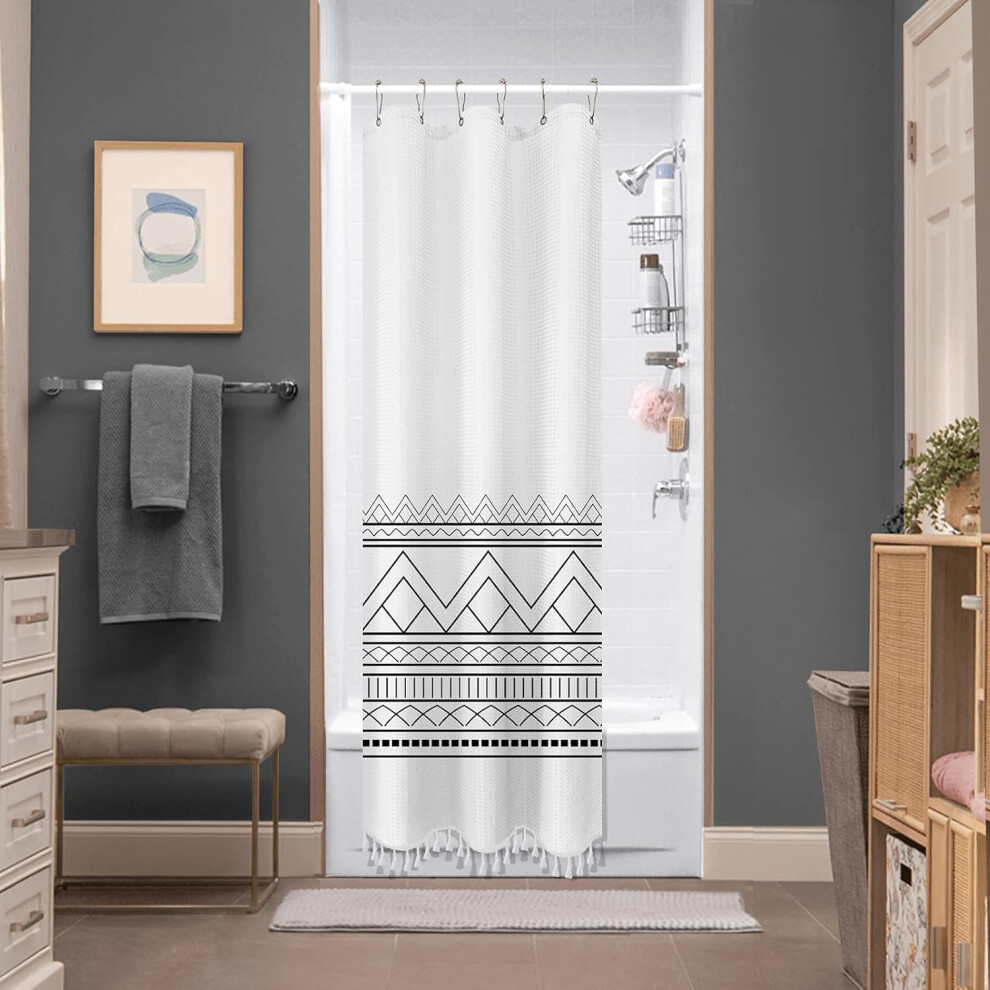 Vintage Stripes Boho Shower Curtain, Durable And Absorbent Bathroom Decor Set With Non-Slip Bath Mats, Abstract Geometric Design, Water Repellent, 72X 9135470204090