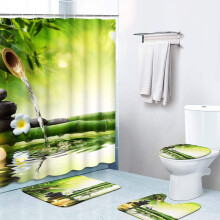 Machinewasbare vloerkleden met Zen Spa-thema, elegant decoratief patroon voor badkamer en keuken, zachte antislip vloerkleden (set van 4)