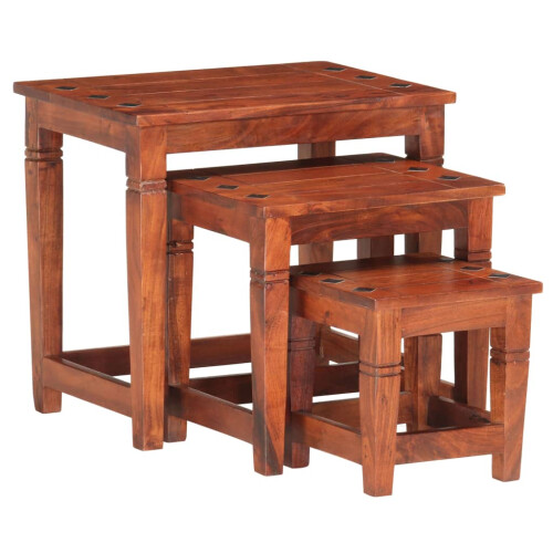 VidaXL vidaXL 3x Solid Acacia Wood Nesting Table Coffee Side Tea Accent Stand Desk