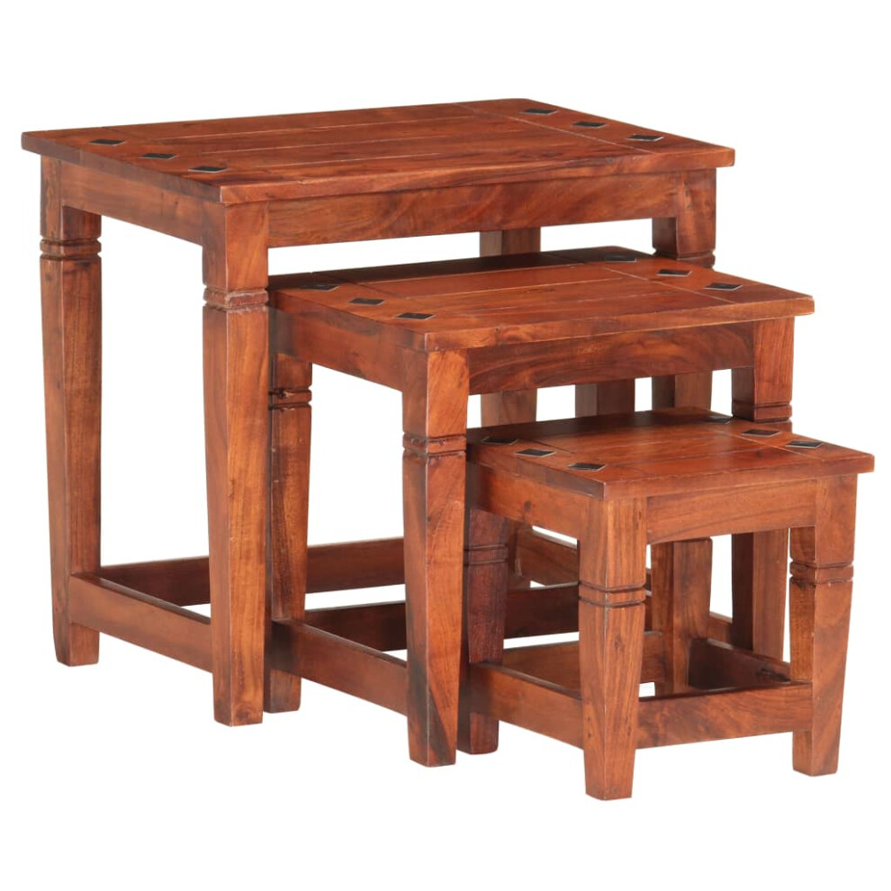 Vidaxl 3X Solid Acacia Wood Nesting Table Coffee Side Tea Accent Stand Desk Brown