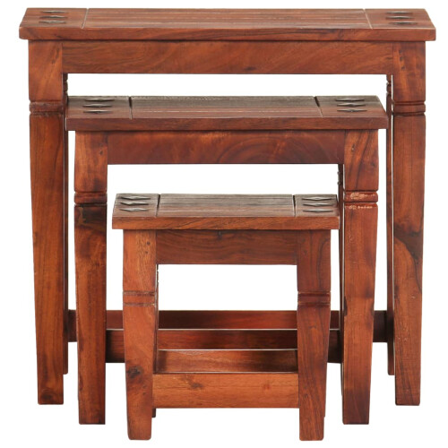 VidaXL vidaXL 3x Solid Acacia Wood Nesting Table Coffee Side Tea Accent Stand Desk 1