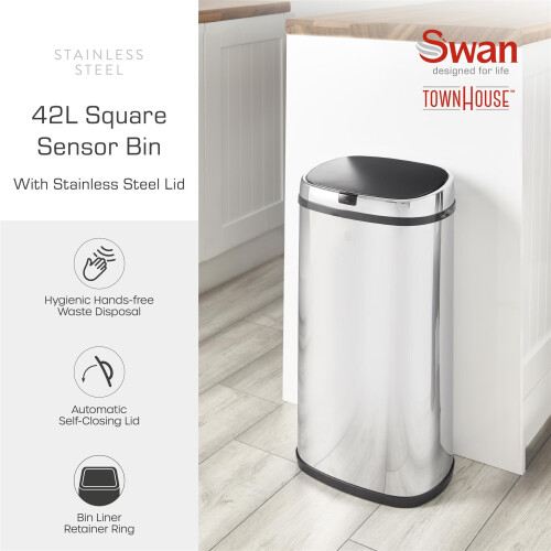 Swan Swan SWKA4519SS Townhouse Square Sensor Bin 1