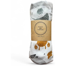 Extra Large Muslin 70% Bamboo 30% Cotton Swaddle Blanket, White with Orange and Sage Fish Pattern, Super Soft Baby Wrap