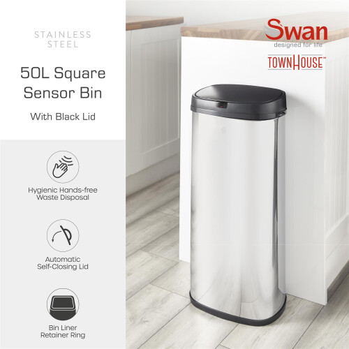 Swan Swan Townhouse Round Sensor Bin with Hands-Free Opening Motion Sensor 1