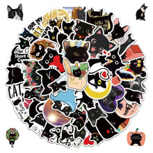 Set van 100 zwarte kattenstickers, zwarte kattenstickers voor laptop, schattige kattenstickerset, waterdichte vinylstickers, voor
