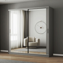 (203cm, Grey) FHI-DUBAI Mirrored Sliding Door Wardrobe