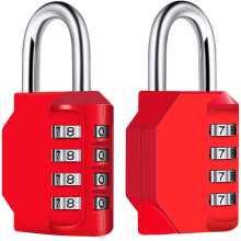 Herstelbaar hangslot, 4-cijferig combinatieslot, weerbestendig voor school, sportschool, reizen, buitenactiviteiten, rood, 2 stuks