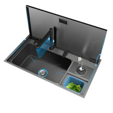 Stainless Steel Hidden Cup Washer Sink with Cover Panel - Large Single Slot Multi-Functional Kitchen Wash Basin