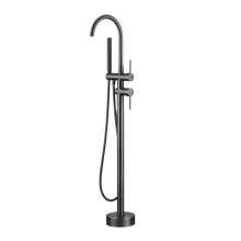 Aitana Luxury Brass Black Floor Standing Bathroom Faucet - Sleek Design with Double Handles for Hot and Cold Water, 2-Function Bathtub Faucet