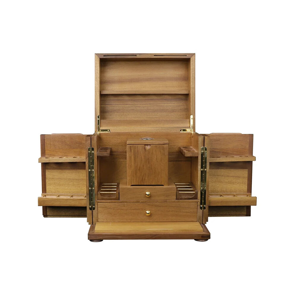Elegant Muxiang Classical Wooden Smoking Pipe Cabinet with Humidor Jar - Holds 18 Tobacco Pipes - Perfect Gift for Dad