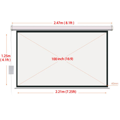 100-Inch 16:9 HD Motorized Projection Screen with Wireless Remote for 3D LED/DLP/Laser Projectors