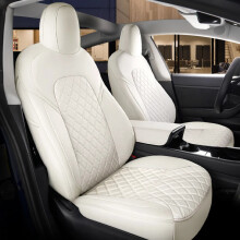 Premium Genuine Leather 360Â Full-Cover Car Seat Covers for Tesla Model 3/Y - Custom Fit, Elegant White