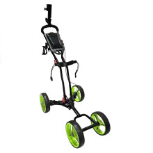 Stainless Steel 4-Wheel Folding Golf Push Cart with Adjustable Handle, Scoreboard & Reliable Brake System
