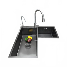 Elegant Black Stainless Steel Corner Sink with Thickened Handmade Basin & Creative Kitchen Faucet Set