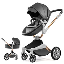 Hot Mom F023 3-in-1 Baby Stroller with 360Â Rotation, PU Leather, Mosquito Net, Rain Cover, Adapter, Cup Holder & Large Wheels